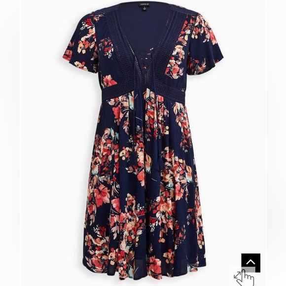 Torrid Blue Mini Gauze Lace-Up Skater Dress - Picture 1 of 7